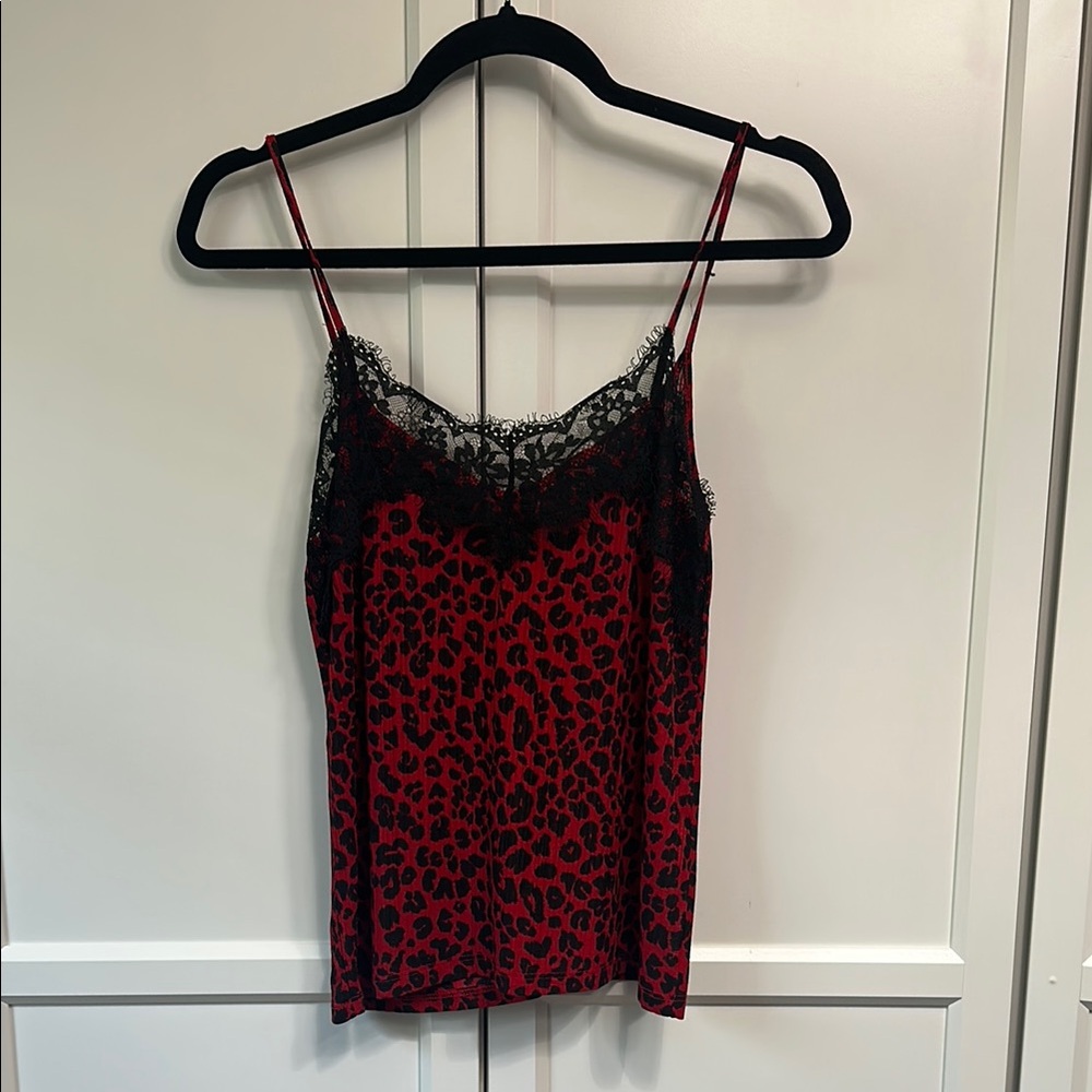 Red and Black Lace Trim Cami Top